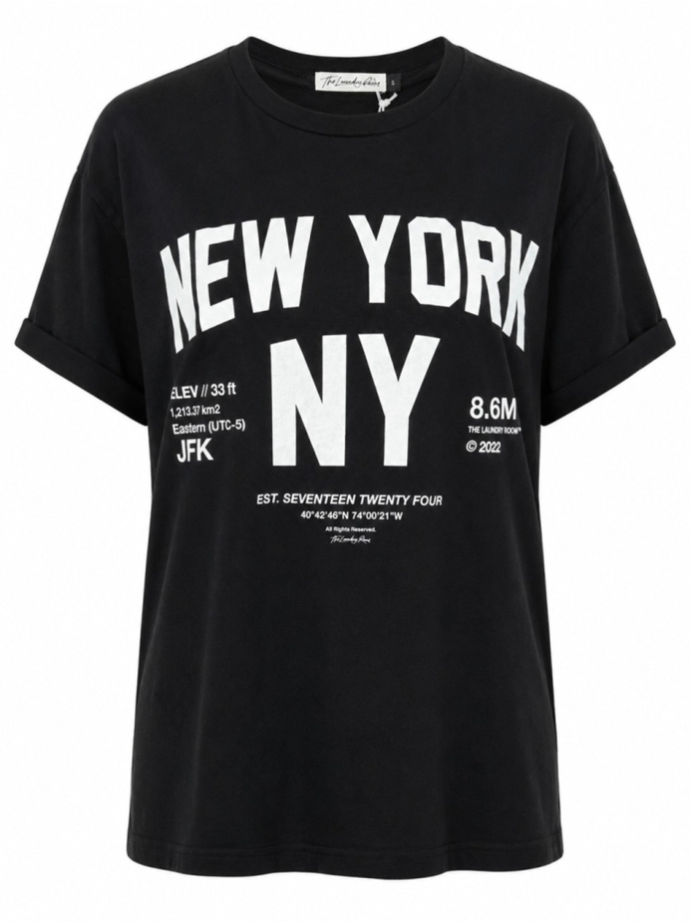 The Laundry Room New York NY Graphic Tee Shirt Black Oversized Relaxed NWT Sz S